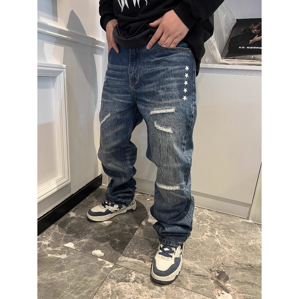 Fenom藤原浩UE五星銅片赤耳丹寧直筒寬鬆14oz重磅厚料水洗牛仔褲(非Levis/Lee/EDWIN/DIESEL)