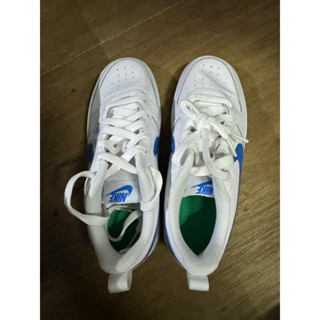 全新-Nike Court Borough Low 2 GS 白+清爽藍女23號(無鞋盒)