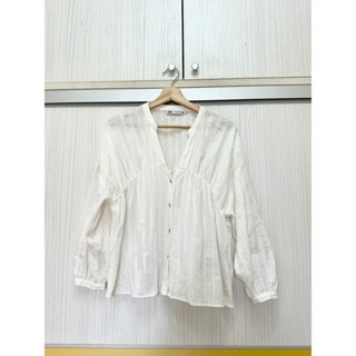 Zara 蕾絲罩衫襯衫上衣 白色 XS