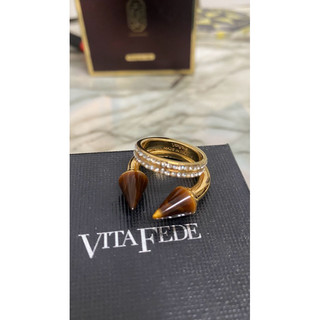 Vita Fede金色雙層鑲鑽厚版戒指6號