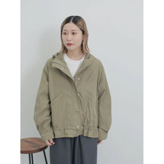 日本品牌sm2軍綠色連帽防風森女下擺抽繩荷葉邊長袖外套風衣夾克