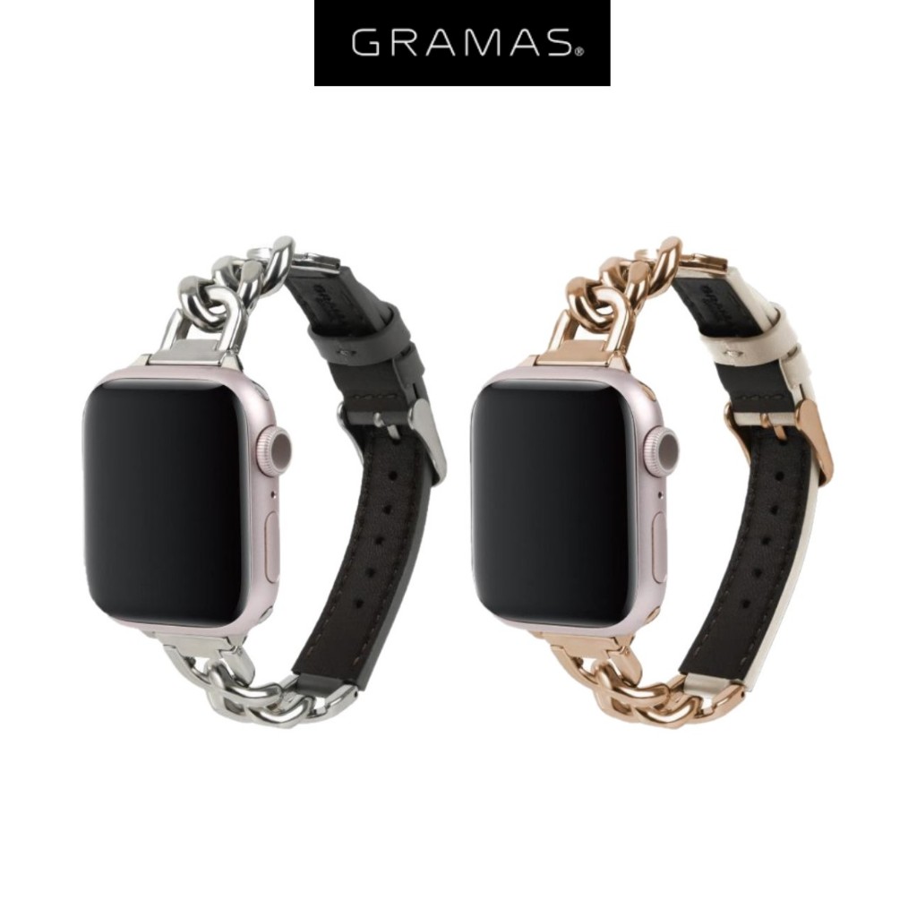 【日本GRAMAS】 Apple Watch 38/40/41/42/44/45/46/49mm仕女金屬鍊皮革錶帶