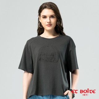 BLUE WAY ET BOiTE 箱子 - 女款 LIZ大頭鋼印落肩短TEE(深灰)