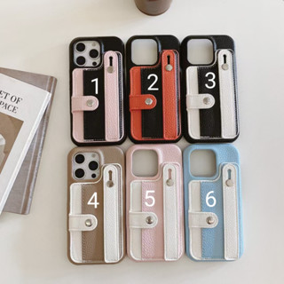 現貨 皮質浮雕 荔枝紋 時尚撞色 卡片包 手帶 防摔 蘋果手機殼 iphone16proMax 15plus 14 13