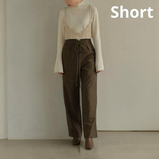 轉售Eaphi waist cord tuck pants short brown 綁帶羊毛長褲 短版 咖啡色