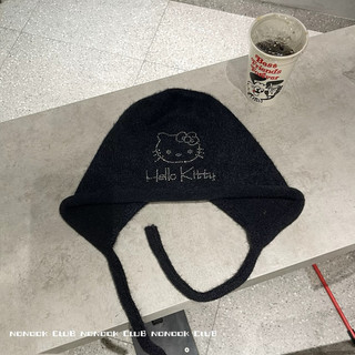 NONOOK 原創燙鑽kitty毛帽 可愛帽 保暖護耳