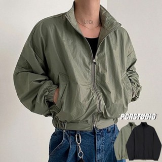 【PCRSTUDIO】外套 風衣外套 夾克 立領 寬鬆 短版 長袖 工裝外套 韓系 素色 縮口 休閒 韓版 上衣 美式