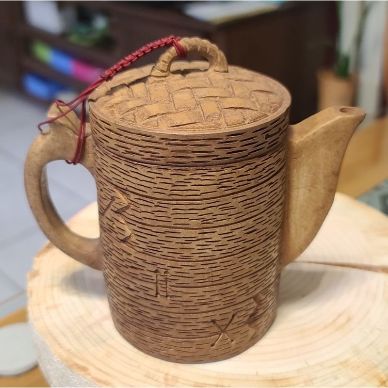 木紋石蒸籠壺 泡茶石壺 天然石茶壺 蒸籠造型石壺 石壺 老人茶壺 石雕茶壺 泡茶壺 台灣茶壺 花東茶壺 茶壺精品收藏