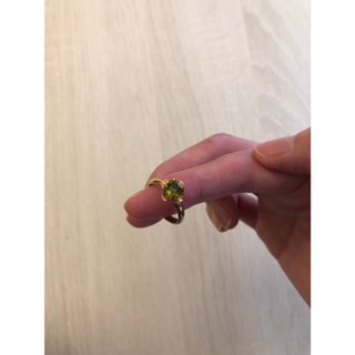 金色/四葉草狀/綠色鑽設計戒指_不可調戒圍