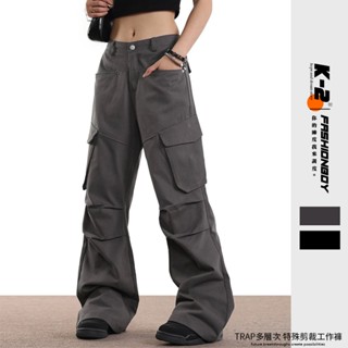 【k-2】trap 多層次 特殊剪裁 設計感 多口袋 工作褲 工裝褲 長褲 寬褲 穿搭 男女不拘 街頭【jwk876】