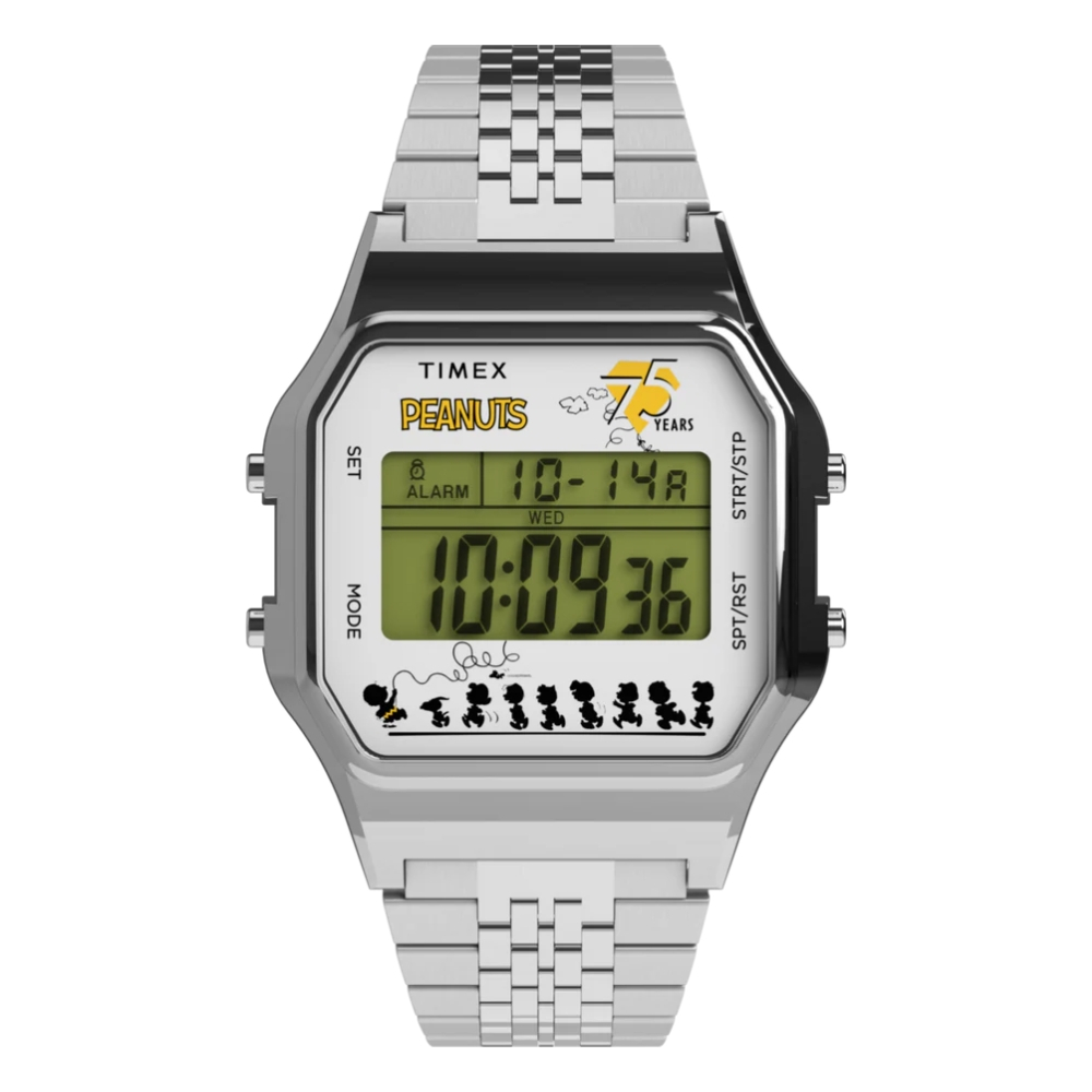【TIMEX】天美時 x Peanuts T80 34毫米  史努比75週年限量版 電子錶(銀TXTW2Y20000)