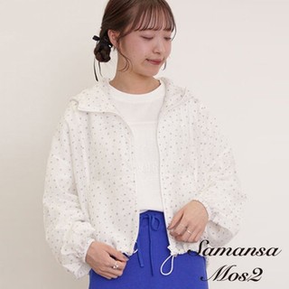 Samansa Mos2 素面/碎花圖案下抽繩微透連帽外套(0F000577510)