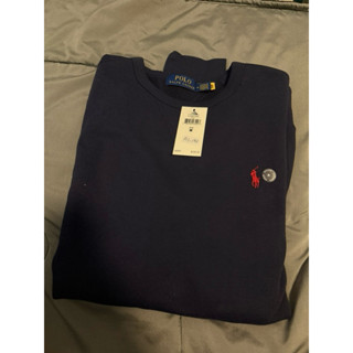 POLO RALPH LAUREN 刷毛長Ｔ 深藍色 紅小馬LOGO M號