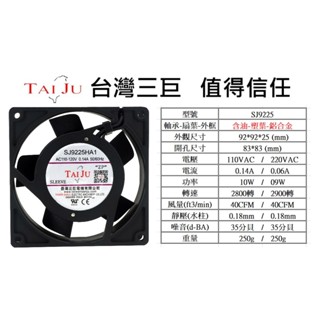 D●臺灣三巨✯ SJ9225 9公分 含油 合銅 SLEEV 散熱 工業 抽風 排風 通風 AC 風扇