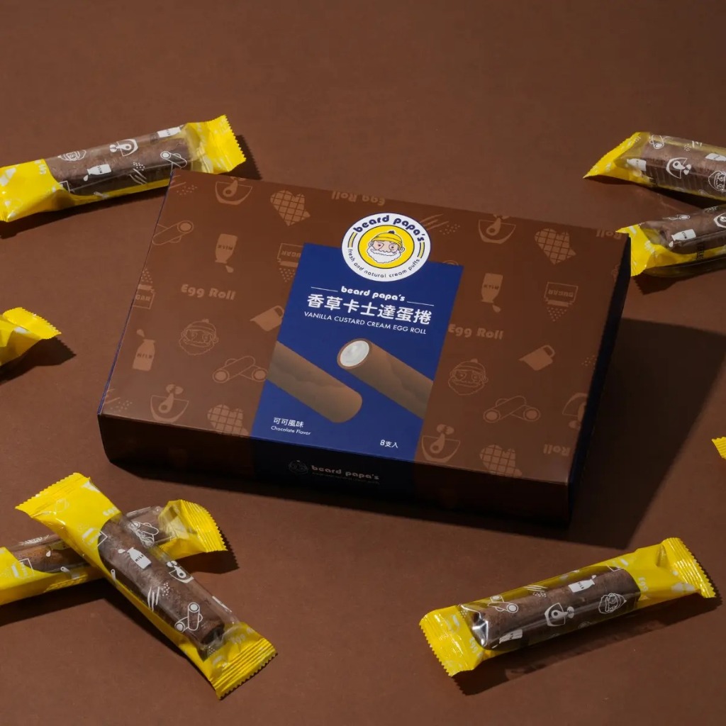 臺灣 beard papa's 香草卡士達夾心蛋捲 可可 144g 盒 鬍子爺爺 蛋捲禮盒