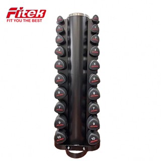 【Fitek】1-10公斤包膠三角啞鈴組及豪華圓筒型啞鈴架套裝／商用三角橡膠啞鈴+直立式啞鈴架／圓柱形啞鈴架［宅配免運］