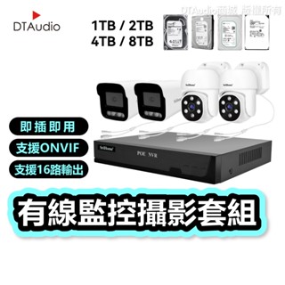 聆翔PoE監視器套裝 監視鏡頭 500萬畫素 八路16TB NVR主機 手機觀看語音對講 智慧夜視 人形追蹤 聆翔旗艦店