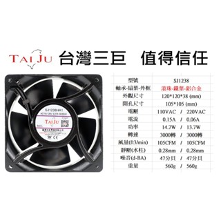 D●臺灣三巨✯SJ1238 4吋 12公分 鐵葉 散熱 工業 排風扇 雙滾珠 通風扇 抽風扇 排煙 AC 風扇