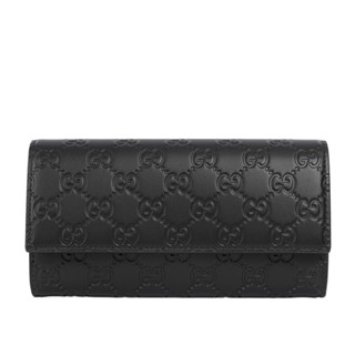 GUCCI GG Logo 滿版壓紋牛皮翻蓋二折長夾(黑色) 779785 CWC1G 1000