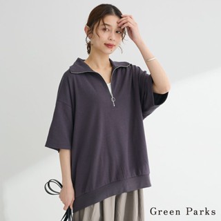 Green Parks 素面半拉鍊翻領七分袖長版上衣(06000445000)