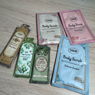 sabon綠玫瑰沐浴油 以色列綠玫瑰身體磨砂膏 茉莉花語身體磨砂膏 綠野尋蹤身體乳液 盛宴橄欖積雪草修護霜試用包