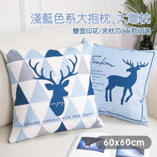 【 研紡免運 】60x60公分淺藍色系大抱枕大靠枕｜雙面印花｜共5款｜60x60cm