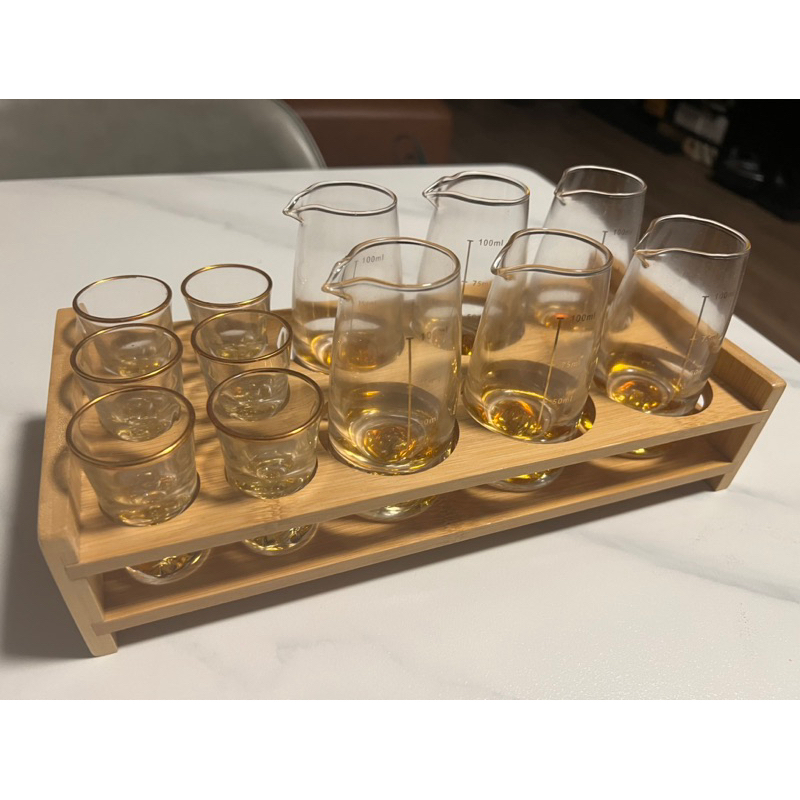 中永和✨12入/shot 杯組/分酒壺/玻璃酒杯/竹木架子酒杯套裝