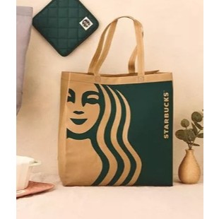 starbucks星巴克不織布提袋 大容量購物袋 環保袋 / 棕色女神仿棉麻隨行杯袋