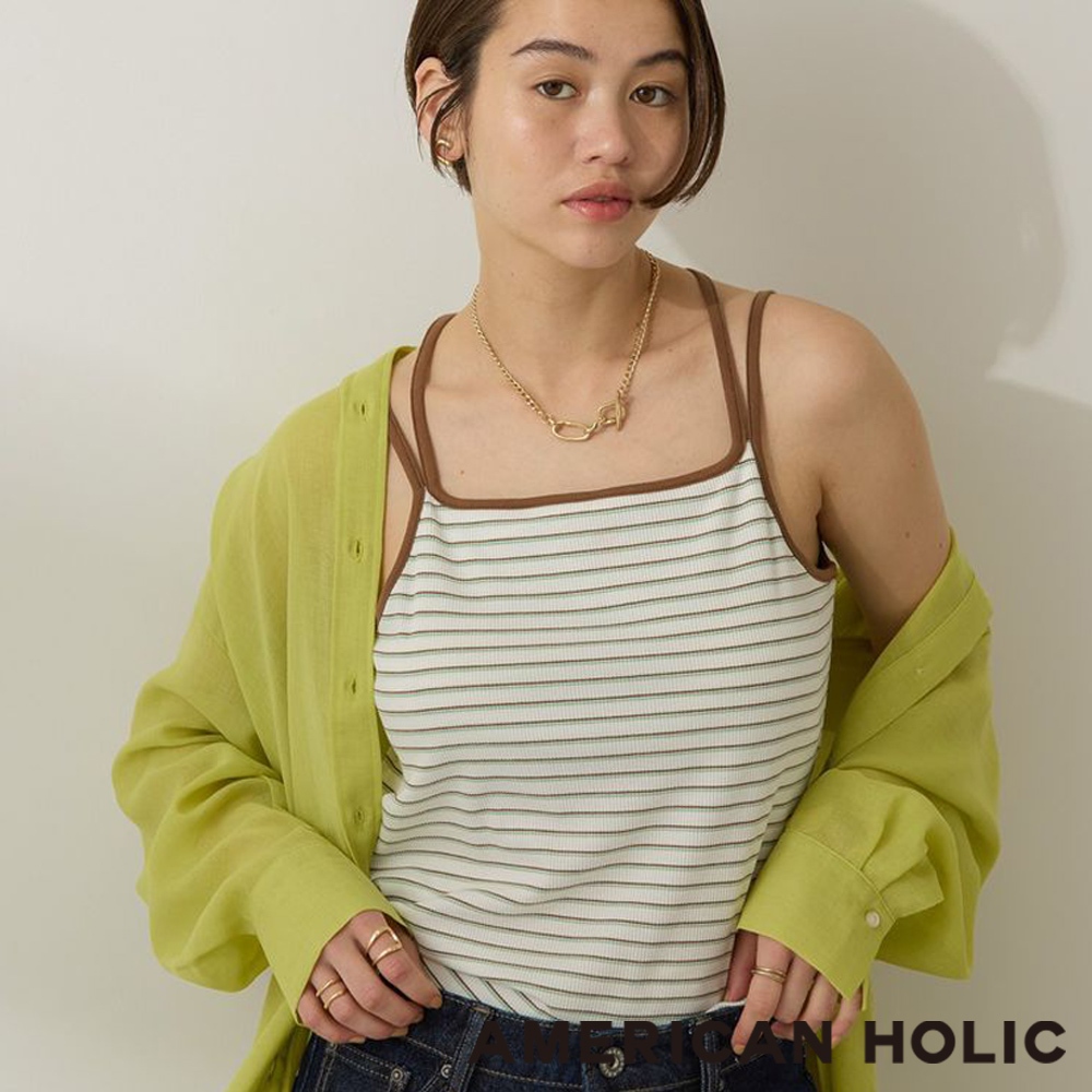 AMERICAN HOLIC 後背交叉邊框條紋吊帶背心-附罩杯(0H000035100)