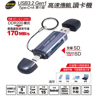 ★摩兒電腦☆伽利略 RU064 USB3.2 Type-C+A 雙介面OTG讀卡機 MicroSD讀卡機 USB讀卡機