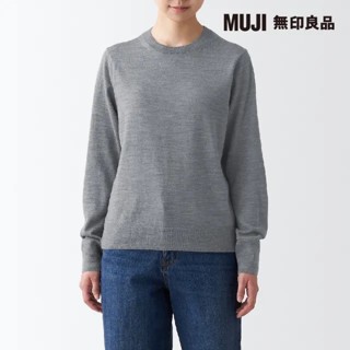 ㊣現貨快出㊣ MUJI無印良品 女羊毛可水洗高密織圓領針織衫 (灰)