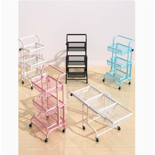 【🌸萌系旋轉置物推車】90°-180°折疊✿多層收納展示架🛒可移動花草盆景架🌿廚房桌邊雜物整理✨省空間不佔位💪耐重升級