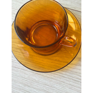 法國琥珀色咖啡杯盤組 Duralex