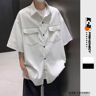 【K-2】日系復古 反車線 明線 工裝襯衫 短袖襯衫 口袋襯衫 復古襯衫 VINTAGE 襯衫 Y2K K2【J563】