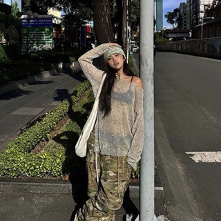 [Savage] 魚死網沒破 /上身 上衣 寬鬆 洞洞 斜肩 露肩 外搭 罩衫