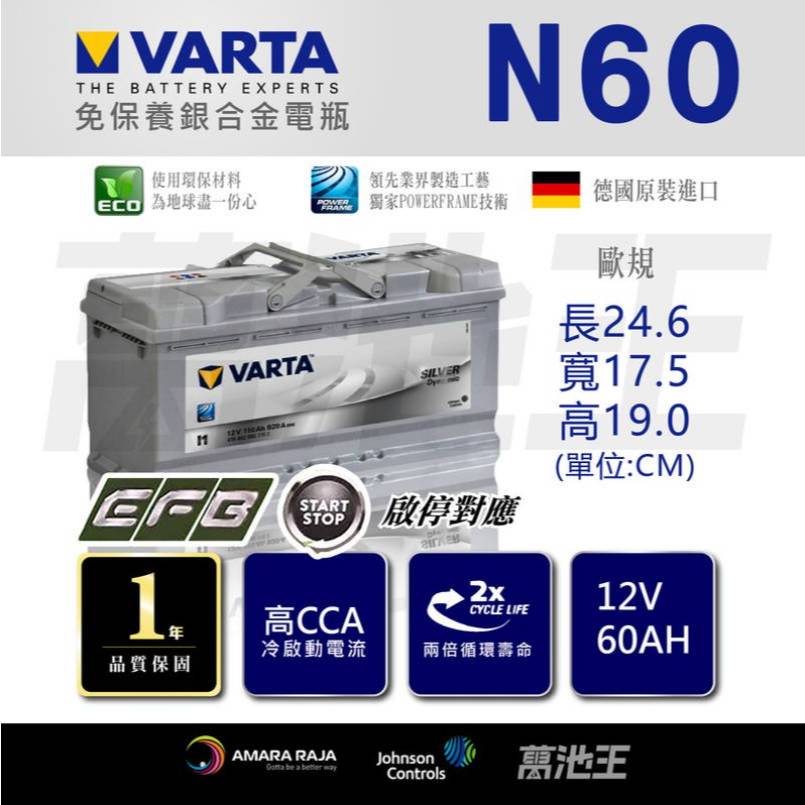 【VARTA EFB N60】德國進口 EFB 60Ah 福斯 奧迪 AUDI VW EFB電瓶