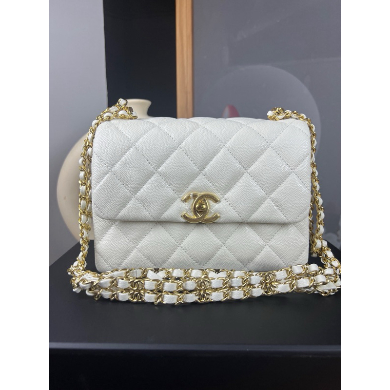 【𝐂𝐚𝐬𝐞𝐬】Chanel｜香奈兒  22k 雙鏈條方胖大號 白金 精品代購 歐洲代購