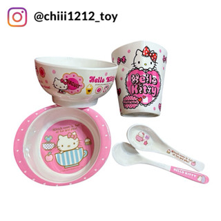 【三麗鷗Hello Kitty】凱蒂貓 五件餐碗組 湯碗 飯碗 湯匙 水杯 杯麵碗 濃湯碗 杯子 美耐皿 吃飯碗 居家碗