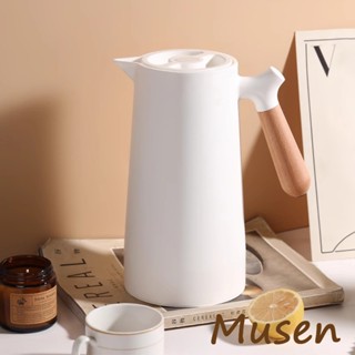 Musen【臺灣現貨】ins歐式簡約實木手柄玻璃內膽熱水瓶家用辦公室宿舍大容量1昇熱水壺 學生宿舍熱水壺保溫水壺純色水壺