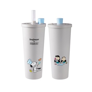 【康寧密扣Snapware】鋅陶瓷鋅動輕瓷保溫保冰跳跳吸管杯850ml-Snoopy史努比 早午餐