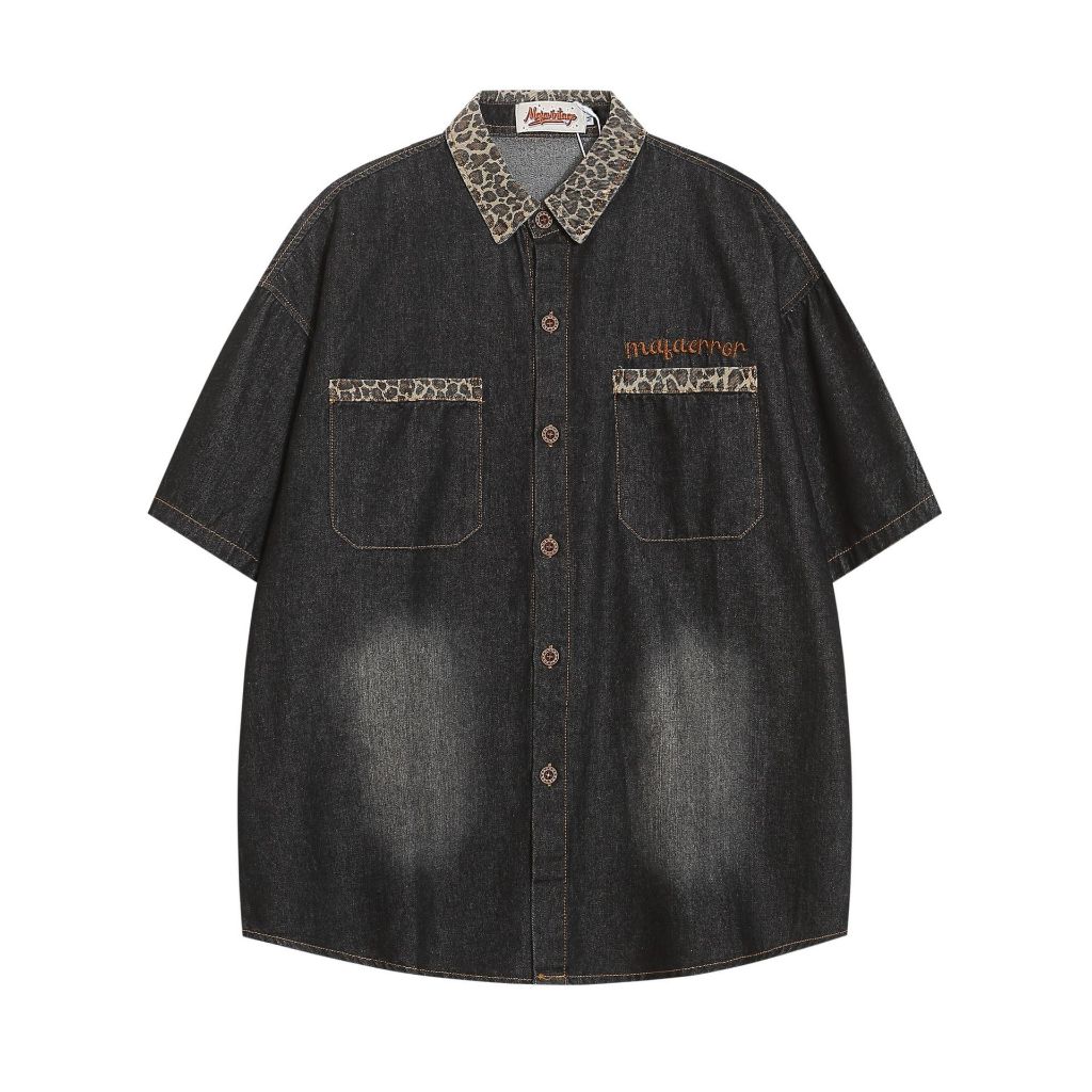 【OTIS】 【現貨】原牛質感豹紋襯衫 刷色 短袖 寬鬆 OVERSIZE 落肩 嘻哈 美式 街頭 OT110