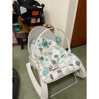 【Fisher price 費雪】可折疊兩用震動安撫躺椅-幾何(寶寶床/寶寶躺椅/寶寶遊戲椅/搖籃躺椅) 八成新