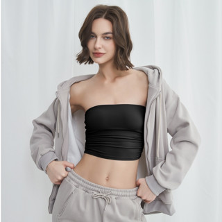 【EnamoR】瑜珈無痕抓皺防滑平口BRA上衣【2色可選／M-XL】/居家 涼感 冰絲 透氣 內搭 無肩帶 夏天推薦