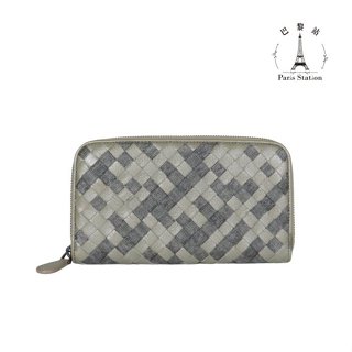【巴黎站二手名牌專賣店】＊現貨＊BOTTEGA VENETA BV＊經典編織銀/灰色拉鍊長夾