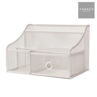 得力Deli 多功能拉網金屬收納盒/PK150/白色/250x165x165mm