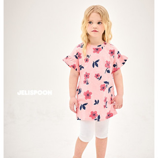 【Jelispoon】大花印荷葉袖上衣X內搭褲套裝 正韓童裝 | 媽咪愛