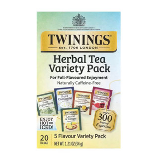 Twinings舒眠唐寧茶精選綜合5種,無咖啡因茶包,20袋裝34克菊花香橙肉桂莓果花草草本茶,非錫蘭伯爵紅茶大吉嶺茶