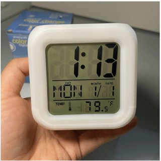 ✅PASS購物【臺灣現貨】骰子造型 電子鐘 鬧鐘時鐘 方鐘 LED夜光 七彩變色 多功能夜燈 床頭燈 溫度萬年曆鬧鐘