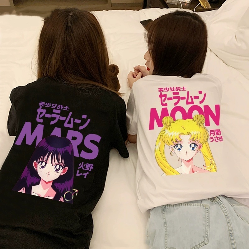 月野兔 夏季新款 高档純棉 美少女戰士 美式上衣 休闲百搭 圆领 T恤 短袖T恤女 純棉上衣