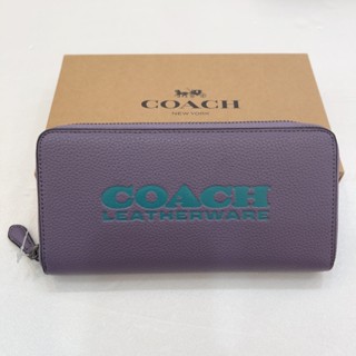 [小鄉衣櫃]過季展示品-C6699-COACH素色皮革字母印花LOGO拉鍊長夾-紫-美國OUTLET正品